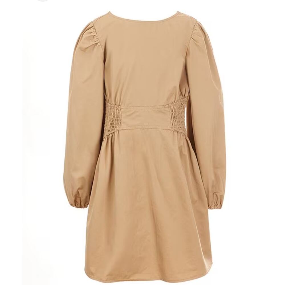 GB Big Girls Large Long-Sleeve Side Smocked Dress Tan *